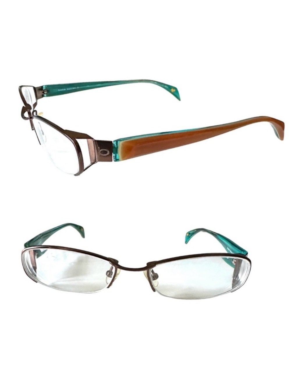 BEBE Beauty Mark Cinnamint Brown Teal Half Rim Eyeglass Frames 53-18-135 NWOT